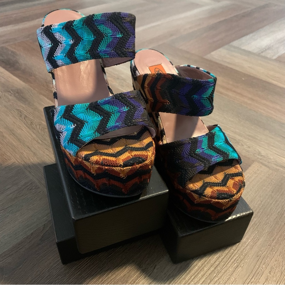 37.5 | Missoni Classic Zigzag Fabric Wedges | Jewel Tones Slides - Picture 6 of 10